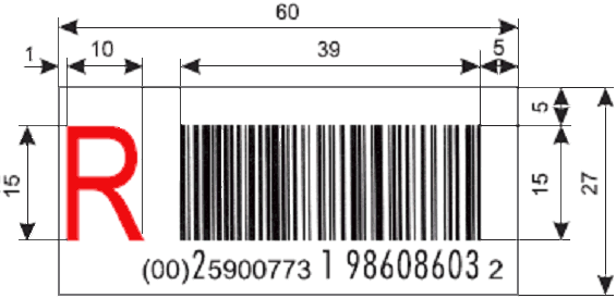 Registered mail barcode sticker in Poland specification